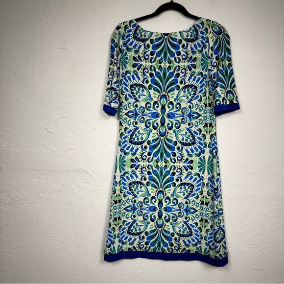 Eliza J Blue Paisley Sheath Dress Womens 4 Mini 3/4 Sleeve Preppy Office Work - Picture 4 of 9